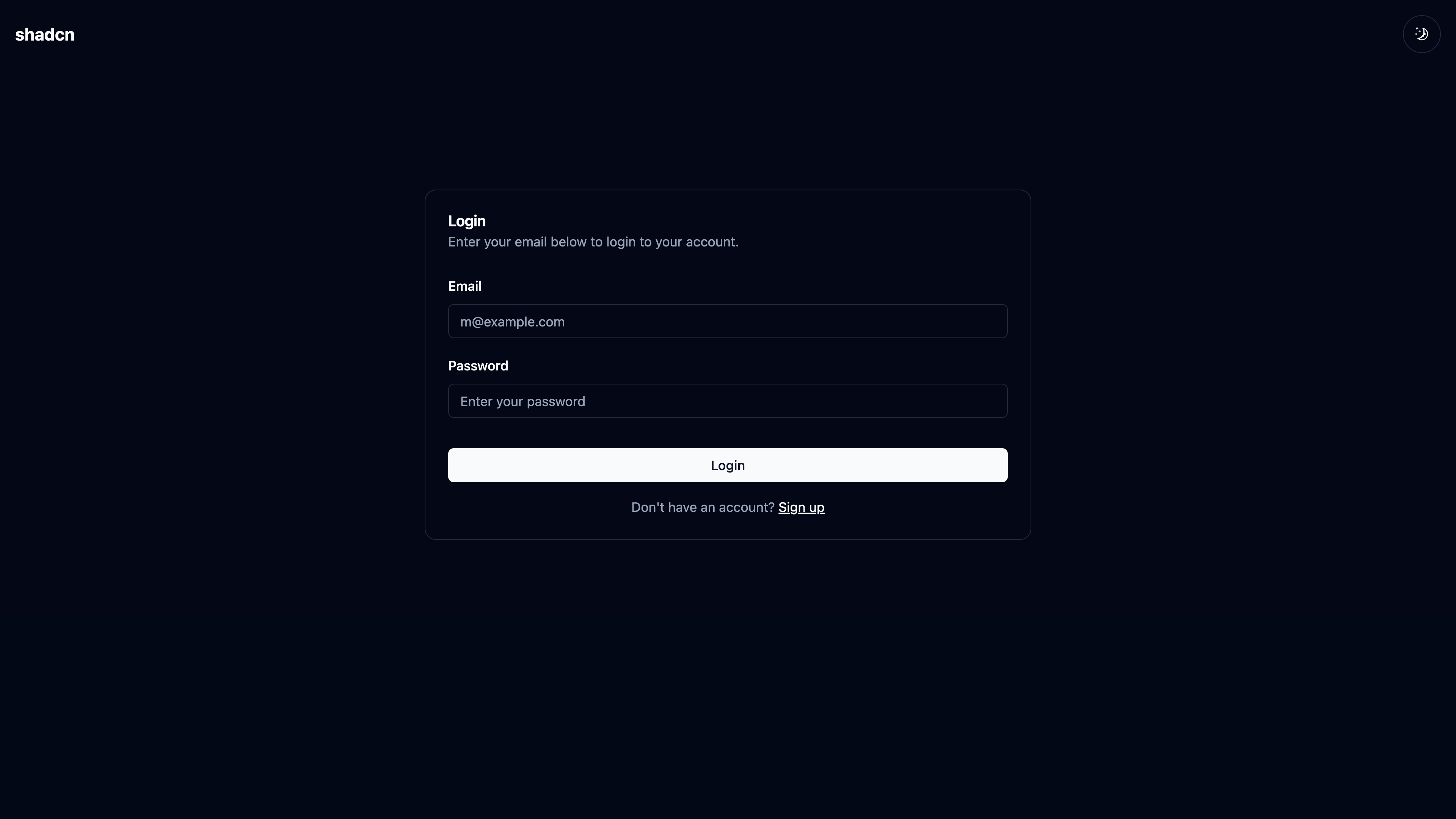 Login page created with Remix + Vite + shadcn/ui starter template by Jacob Ebey
