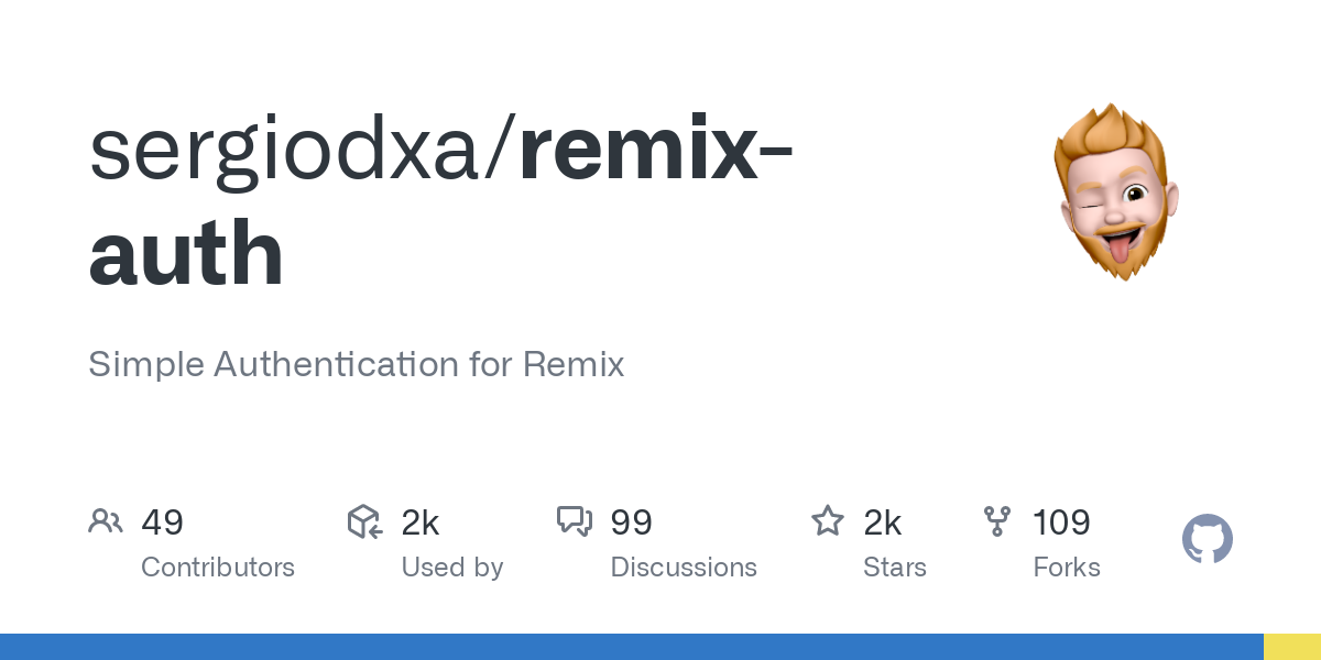 sergiodxa/remix-auth GitHub project: Simple Authentication for Remix