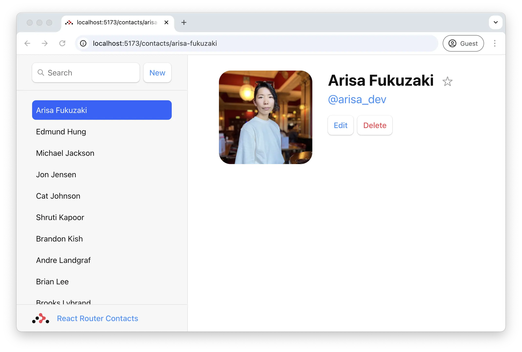 completed address book demo from the React Router tutorial
